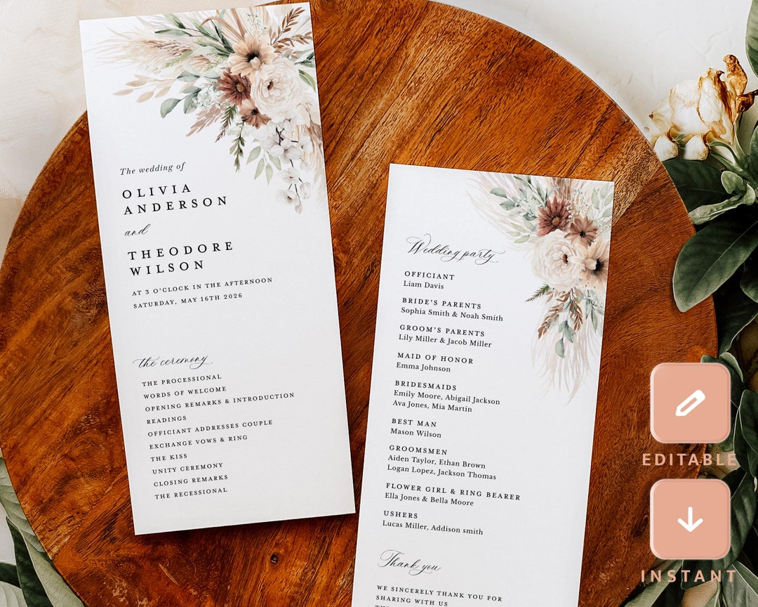 Boho Wedding Programs Template, Terracotta Ceremony Program, Sage ...