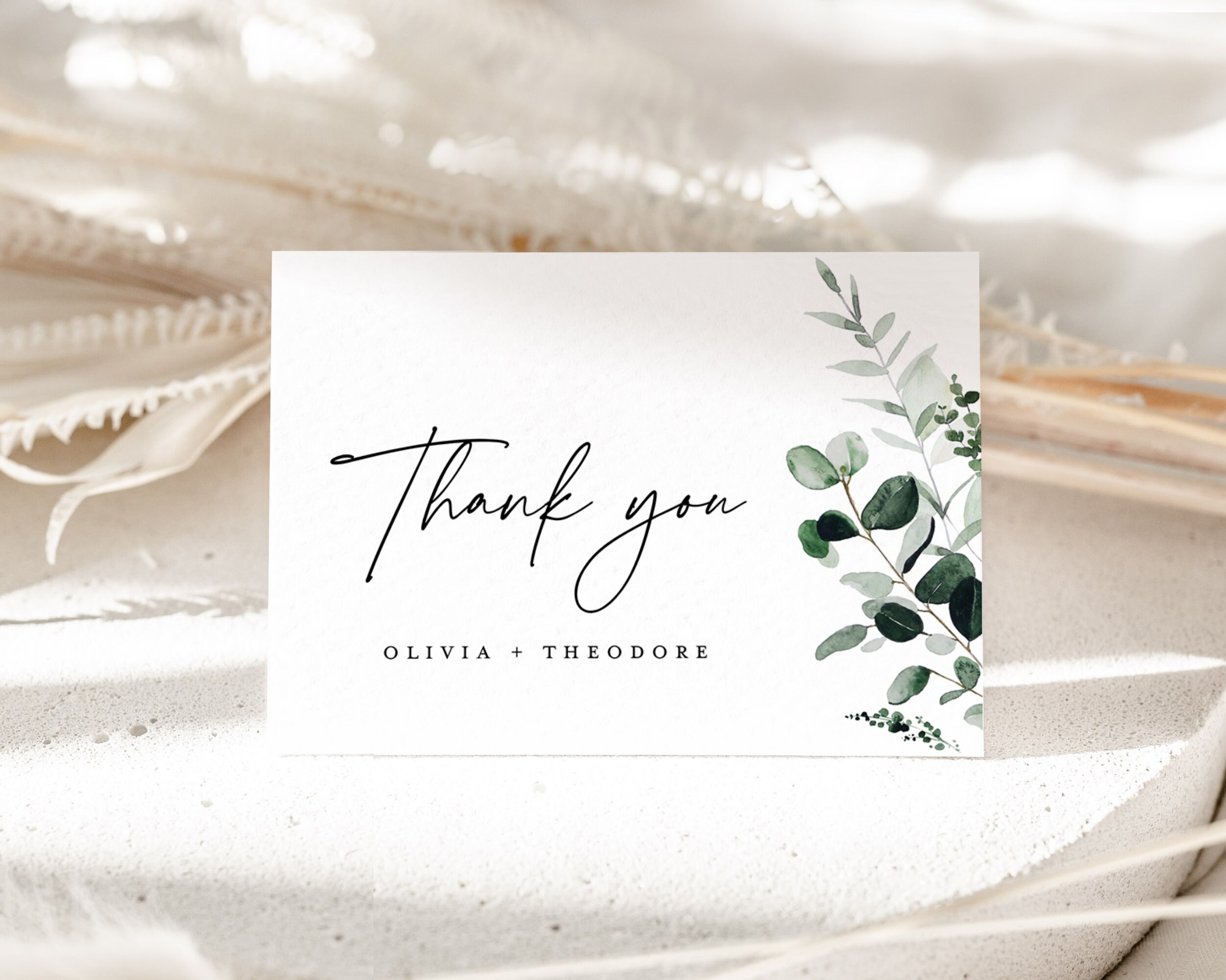 Sage Green Wedding Thank You Card Template, Greenery Botanical Thank ...