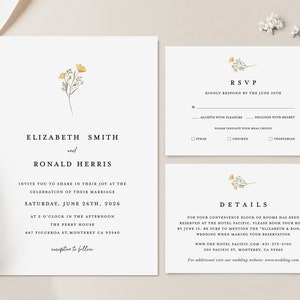 Minimalist Wedding Invitation Template, Customizable Floral Greenery Modern Elegant Wedding Invite Set, Simple Editable RSVP, Details, Mia