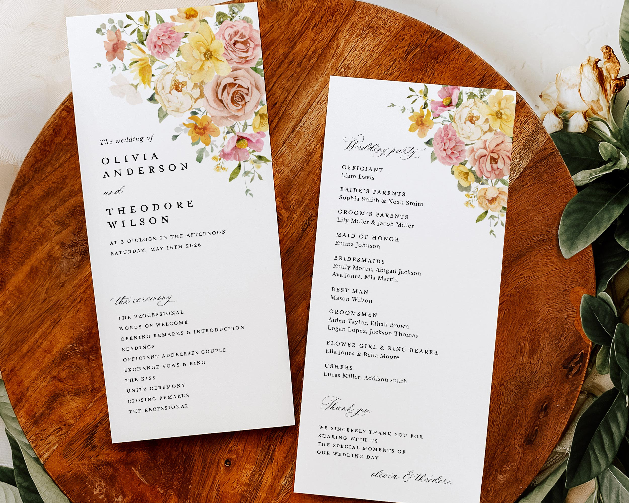 Event Program Flor Samples Floral wedding program | Beachweddingtips.com