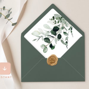 Sage Grün Umschlag Vorlage, Botanische Rustikale A6 und A7 Euro Klappe & quadratische Klappe, druckbare DIY Greenery Hochzeit Umschlag Insert