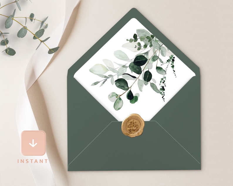 Sage Green Envelope Liner Template Botanical Rustic A6 and A7 Etsy