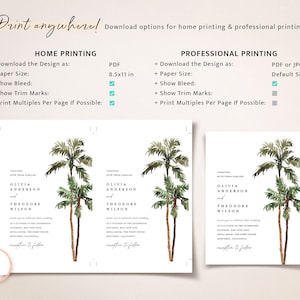 Palm Tree Wedding Invitation Template Set, Destination Beach Tropical Wedding Invite Suite, Boho Sage Details Card, Printable RSVP, Download image 7