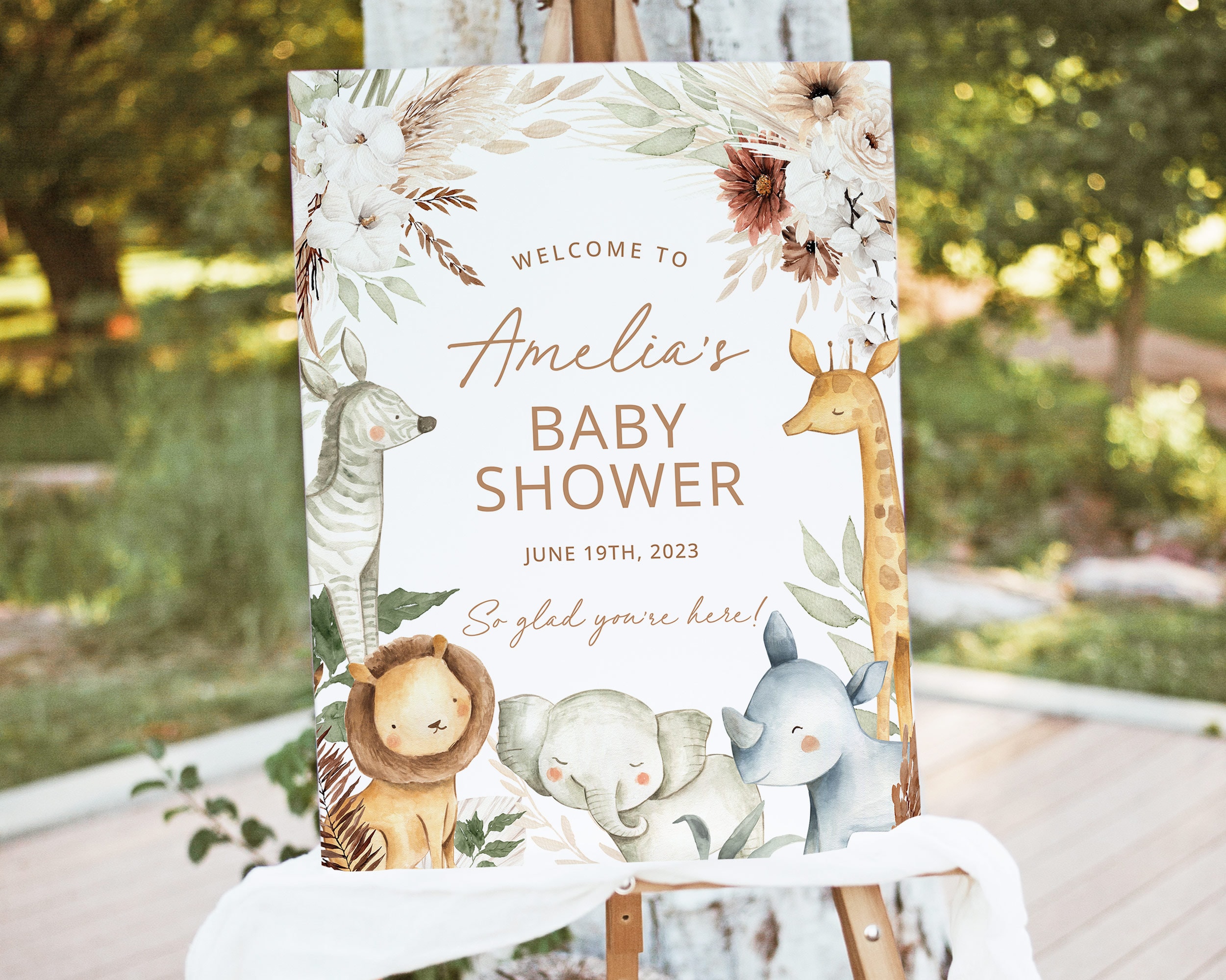 HIPEEWO Safari Baby Shower Decorations - Jungle Theme Party Supplies Includ Backdrop Safari Baby Shower Theme For Boy Blue Safari Baby Shower Boho Blue  Safari Cake Smash Boy Birthday