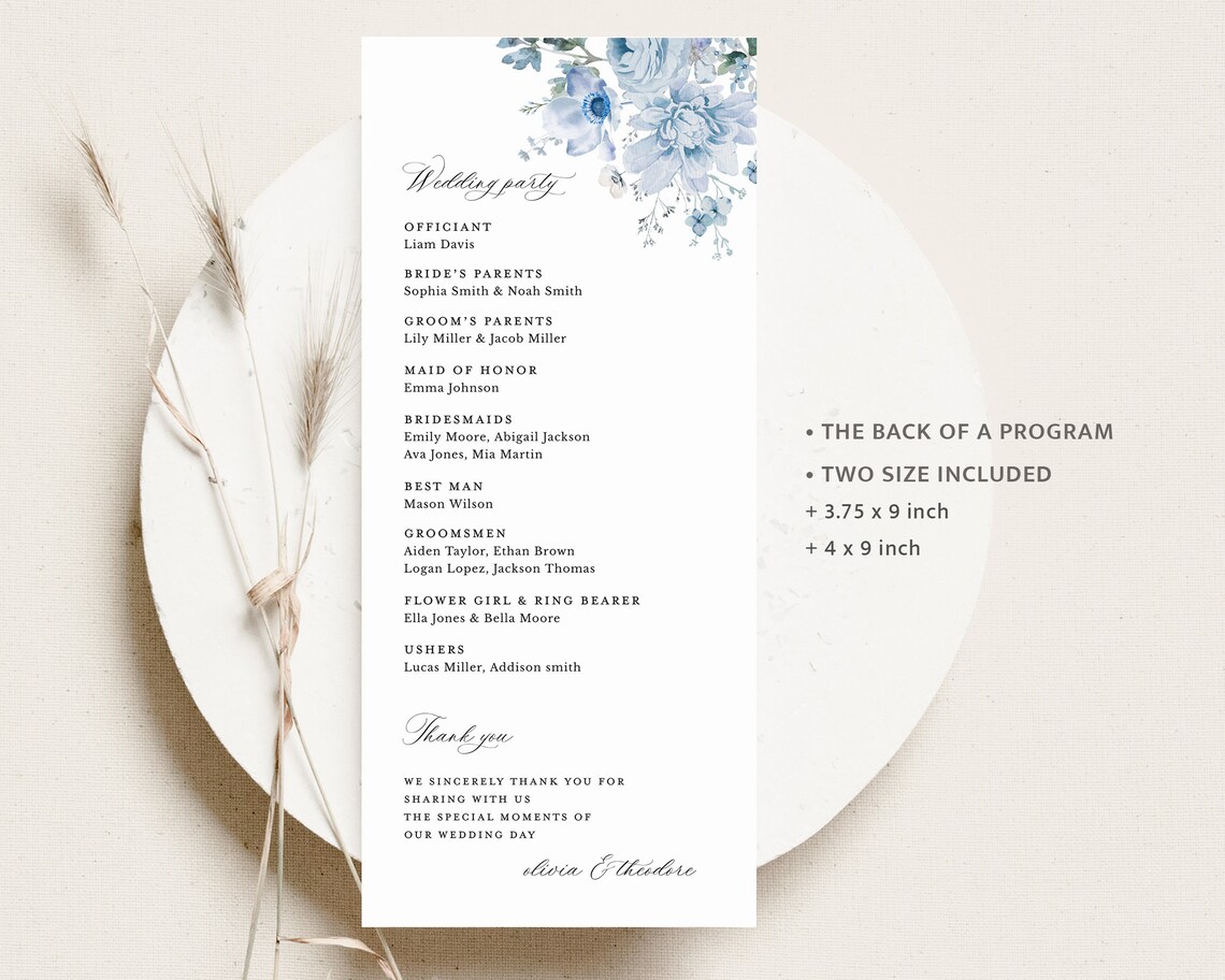 Dusty Blue Wedding Programs Template, Ceremony Program Steel Blue ...