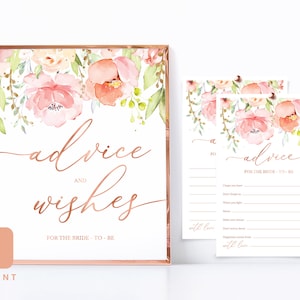 Ratschläge und Wünsche Jar Schild Karten Braut Hochzeit Dusche Tischschild Blush Pink Floral Rose Gold Dekor Baby Shower Printable Instant Download