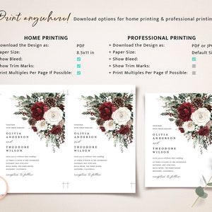 Winter Christmas Wedding Invitation Template Set, Burgundy Floral Wedding Invites Suite, Boho Rustic Forest Pine Rose RSVP Details Card image 8