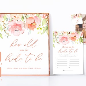 Bridal Shower Game How Old Was The Bride to Be Sign Blush Pink Floral Rose Gold How Old Were They Editable Printable Instant Download