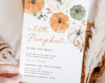 Little Pumpkin Baby Shower Invitation Template, Editable Invites, Fall Autumn Rustic Gender Neutral Baby Shower, Digital Instant Download