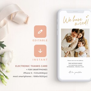Verhuisaankondiging Nieuw adres Elektronische ansichtkaart, Bewegende foto-sms, Groen We hebben de eCard-telefoonsjabloon verplaatst