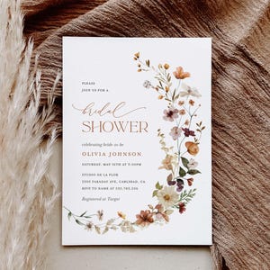 Terracotta Bridal Shower Invitation Template, Boho Wildflower Shower Invites, Printable Editable Floral Burnt Orange Shower, Download image 4