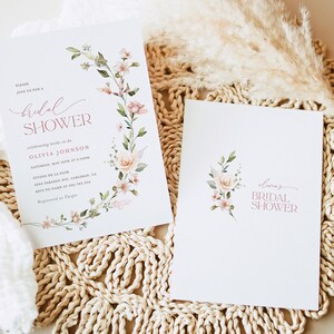 Boho Floral Bridal Shower Invitation Template, Blush Pink Minimalist Shower Invite, Printable Dusty Pale Rose Shower, Editable Invite, Leah image 5
