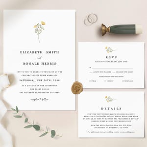 Minimalist Wedding Invitation Template, Customizable Floral Greenery Modern Elegant Wedding Invite Set, Simple Editable RSVP, Details, Mia