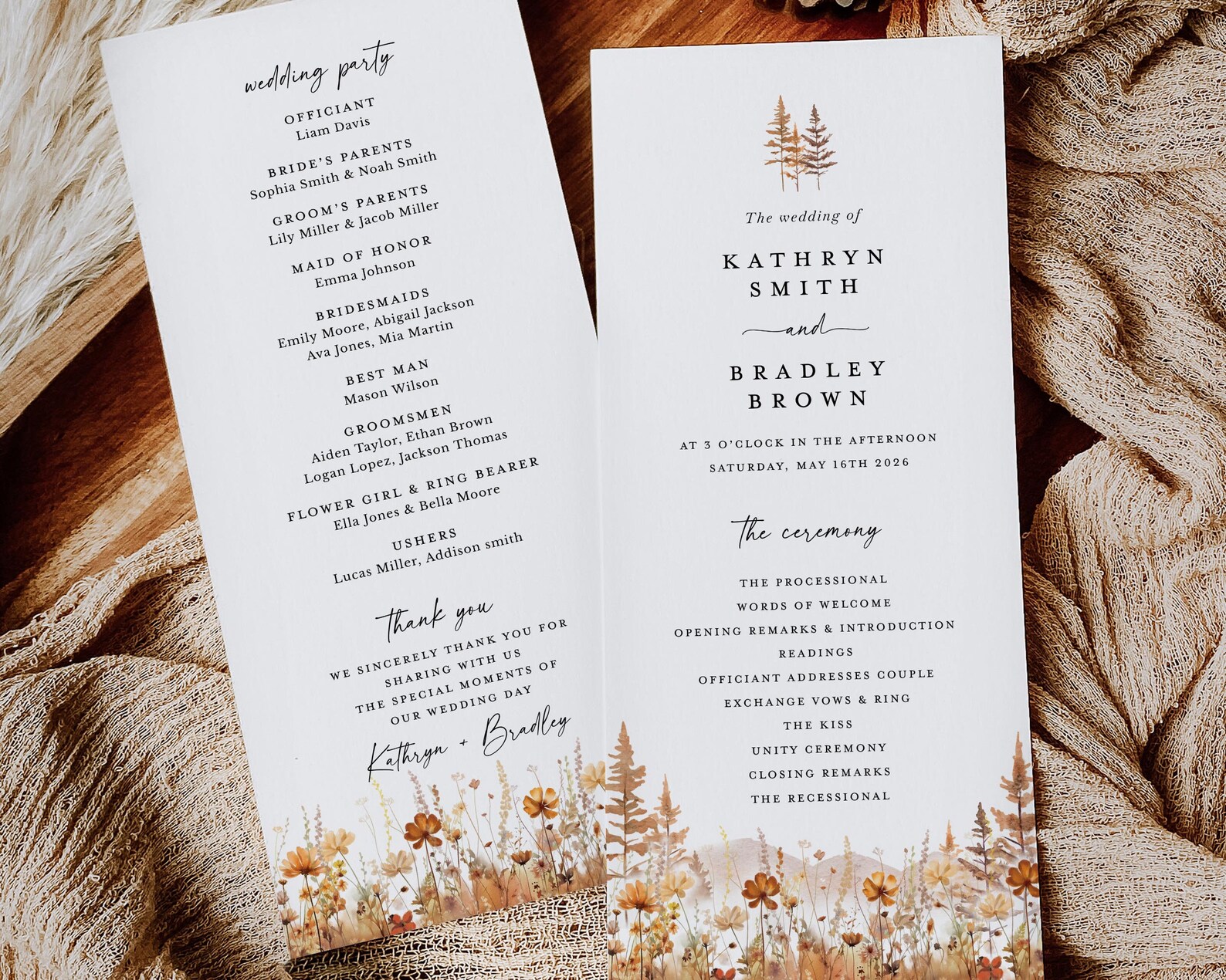 Fall Mountain Wedding Programs Template, Boho Ceremony Program ...