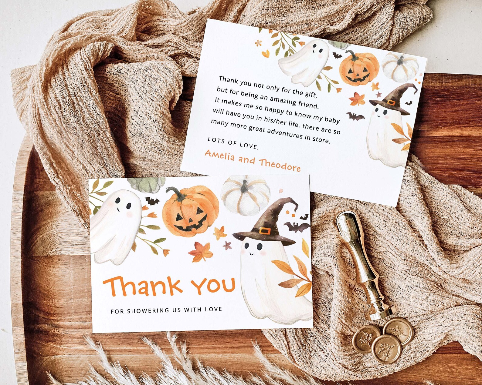 Little Boo Halloween Baby Shower Thank You Cards Template, Printable ...