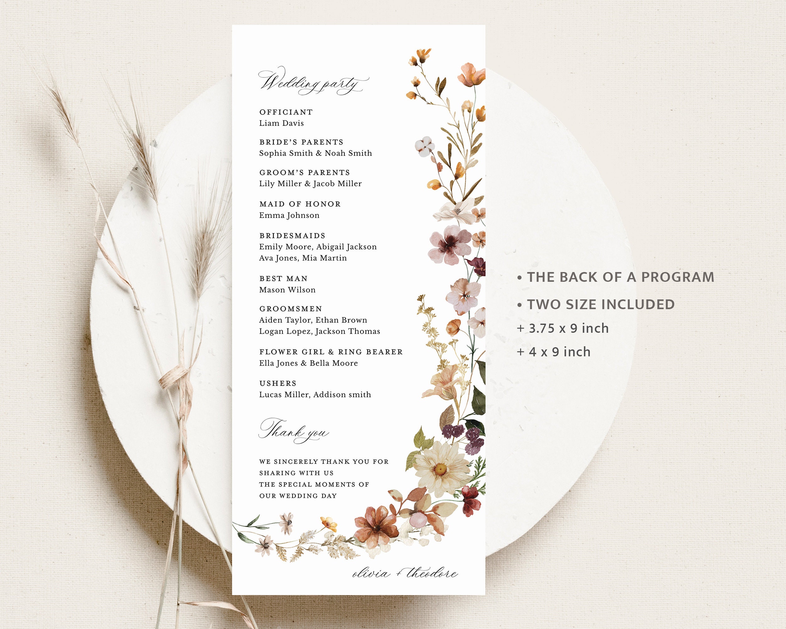 Boho Wedding Programs Template, Terracotta Ceremony Program, Wildflower ...