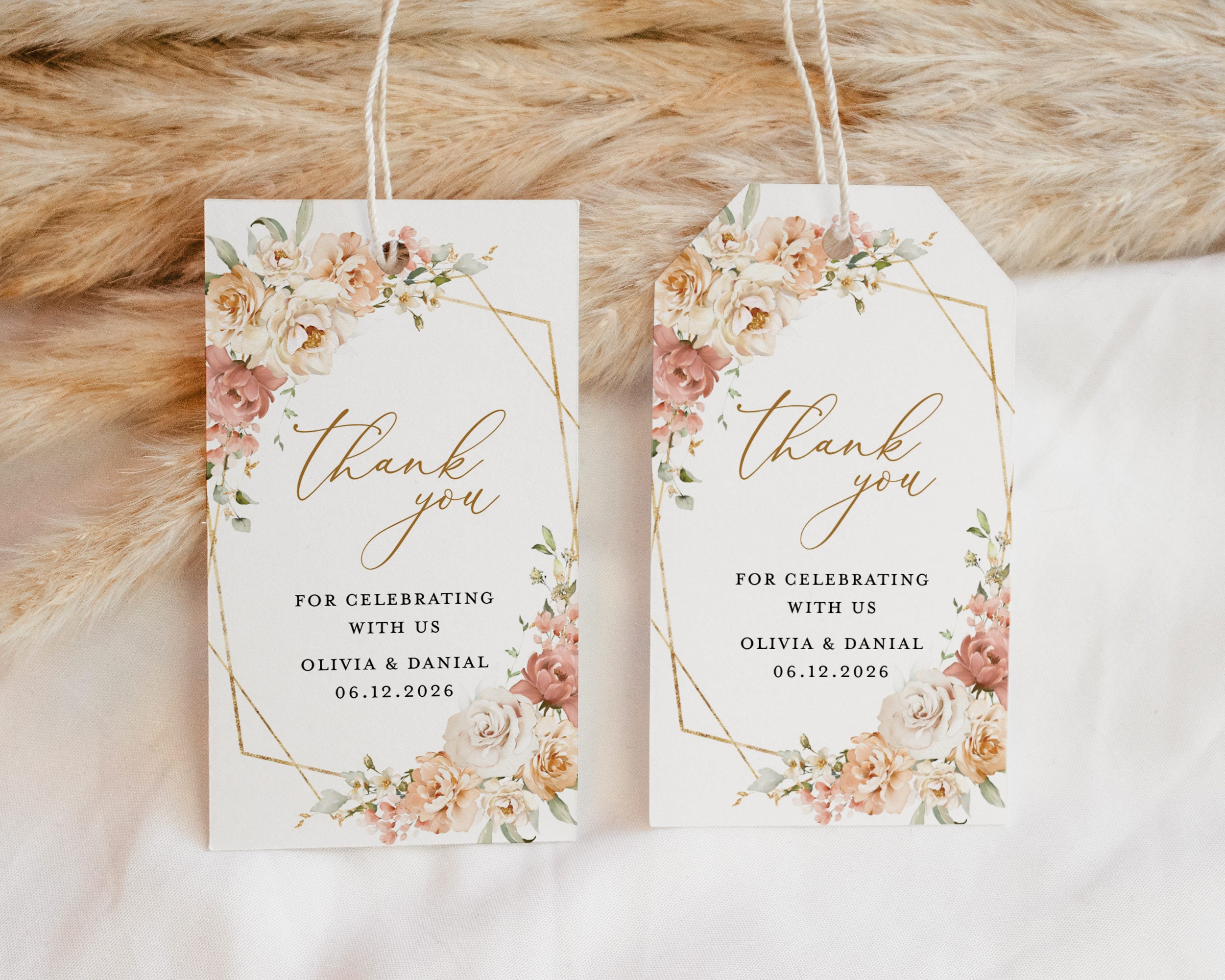 Dusty Rose Wedding Favors Tag Template, Boho Blush Thank You Tag ...