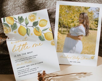 A Sweet Little One Lemon Baby Shower Invitation Template, Citrus Baby Shower Invites, Editable Yellow Blossom Shower, Instant Download