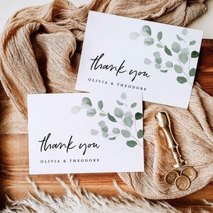 Sage Greenery Hochzeit Dankeskarten Vorlage, Eukalyptus Botanische Dankeskarte, Rustikale personalisierte Dankeskarte Tischkarte, Download