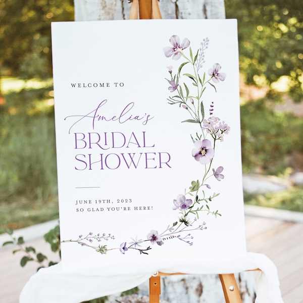 Bridal Shower Welcome Sign Template, Lavender Floral Boho Editable Bridal Brunch Sign, Lilac Wildflower Welcome Sign, Download, Lana