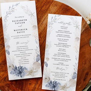 Boho Beach Wedding Programs Template, Ocean Blue Ceremony Program ...