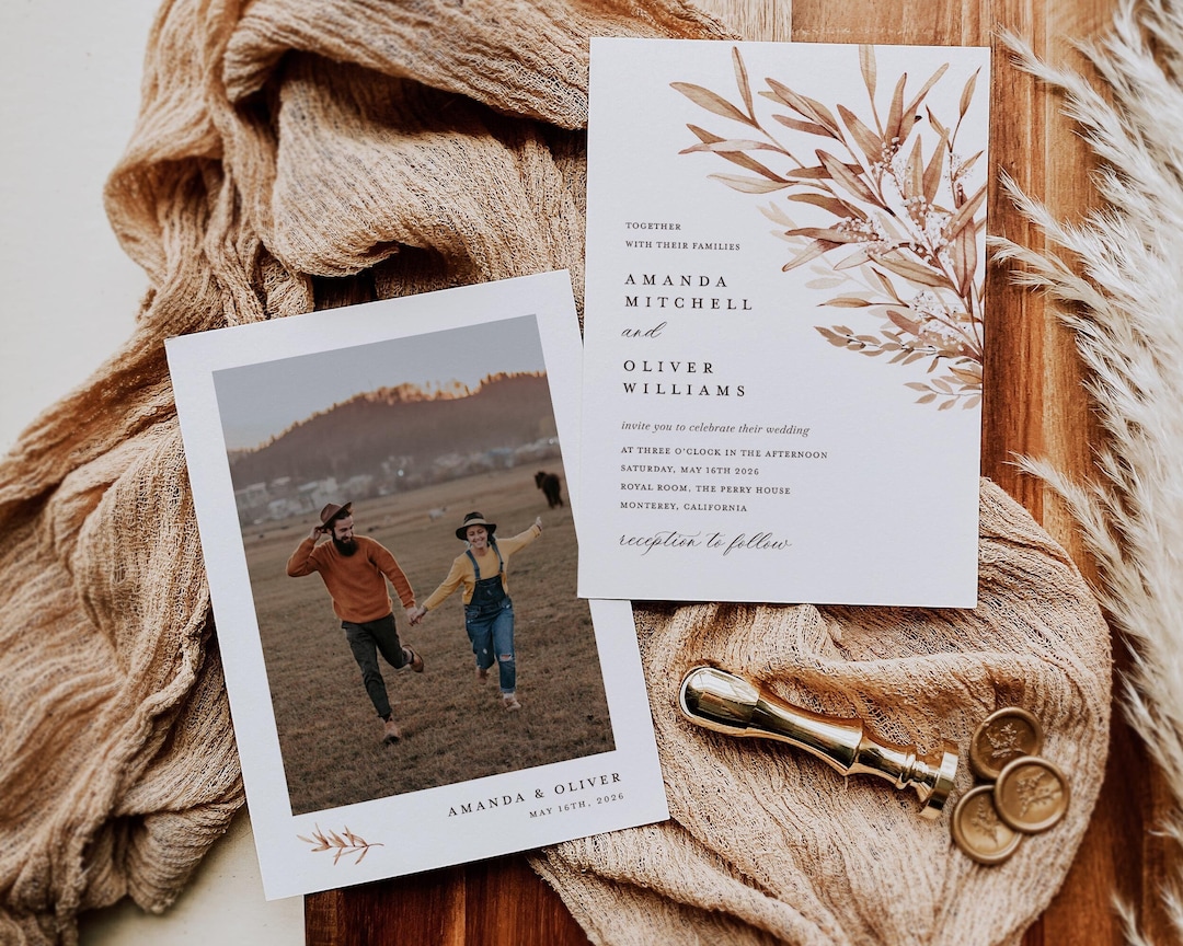 Terracotta Wedding Invitation Template, Rustic Fall Wedding Invite