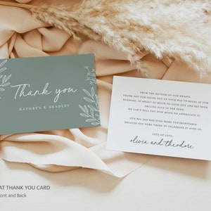 Sage Grüne Hochzeit Dankeskarten Vorlage, Minimalistische Grün Botanische Dankeskarte, Moderne Dankeschön Tischkarte, Download Bild 4