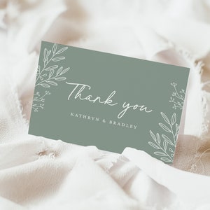 Sage Grüne Hochzeit Dankeskarten Vorlage, Minimalistische Grün Botanische Dankeskarte, Moderne Dankeschön Tischkarte, Download Bild 9