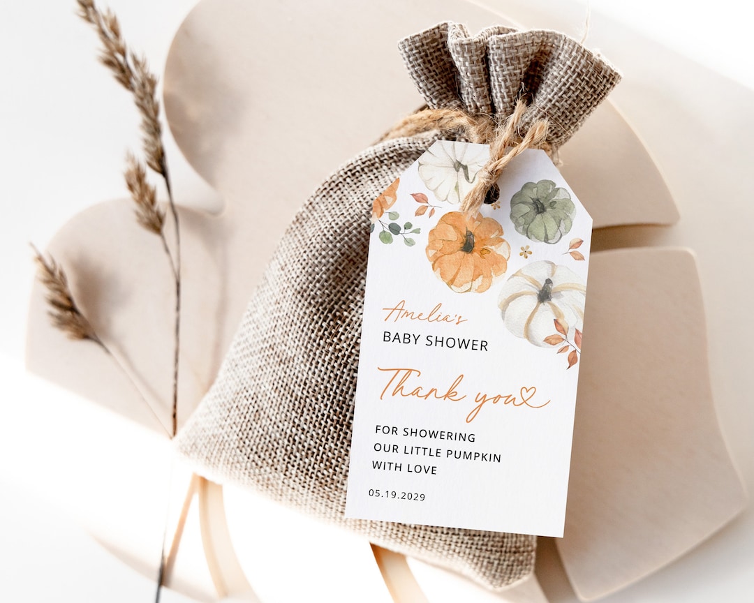 Little Pumpkin Thank You Favors Tags Template Baby Shower Editable Tag ...