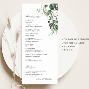 Tropical Wedding Programs Template, Monstera Ceremony Program, Boho Sage Palm Tree Destination Beach Itinerary, Printable, Instant Download image 4