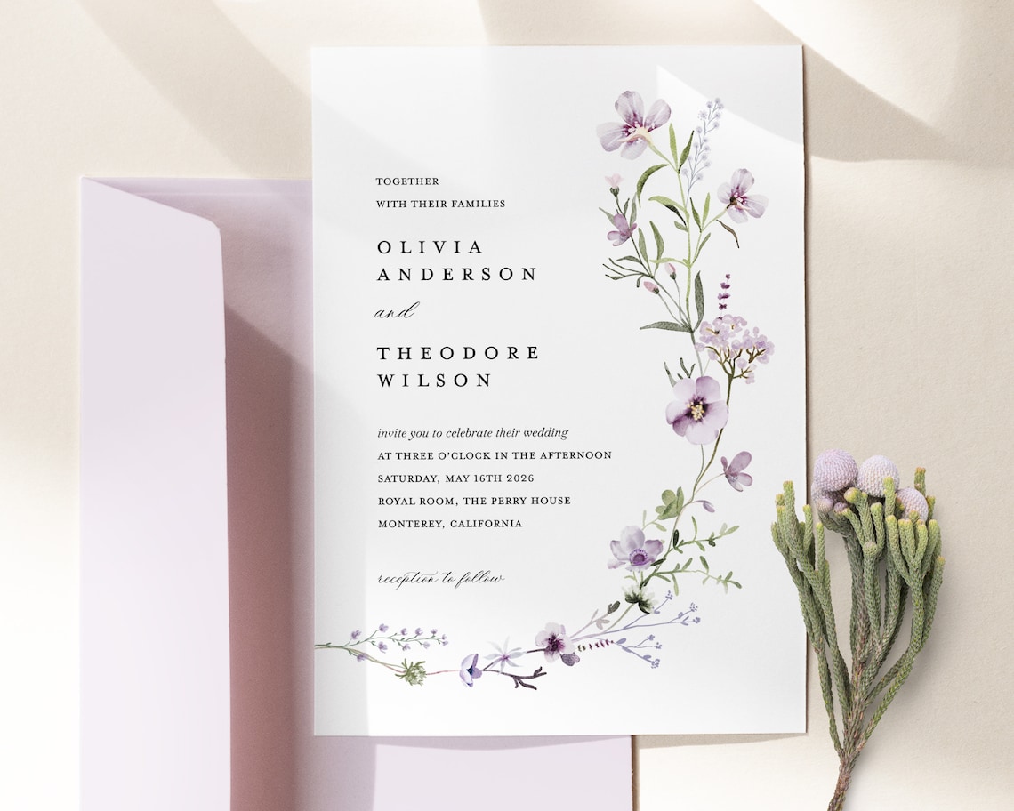 Lavender Wedding Invitation Template Sage Green Wedding image 1
