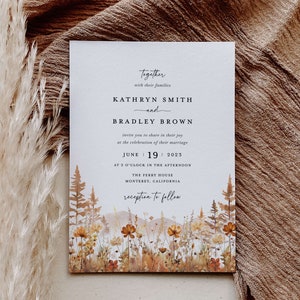 Fall Mountain Wedding Invitation Template Set, Wildflower Terracotta Forest Wedding Invite Suite, Rustic Details Card, RSVP, Download image 6