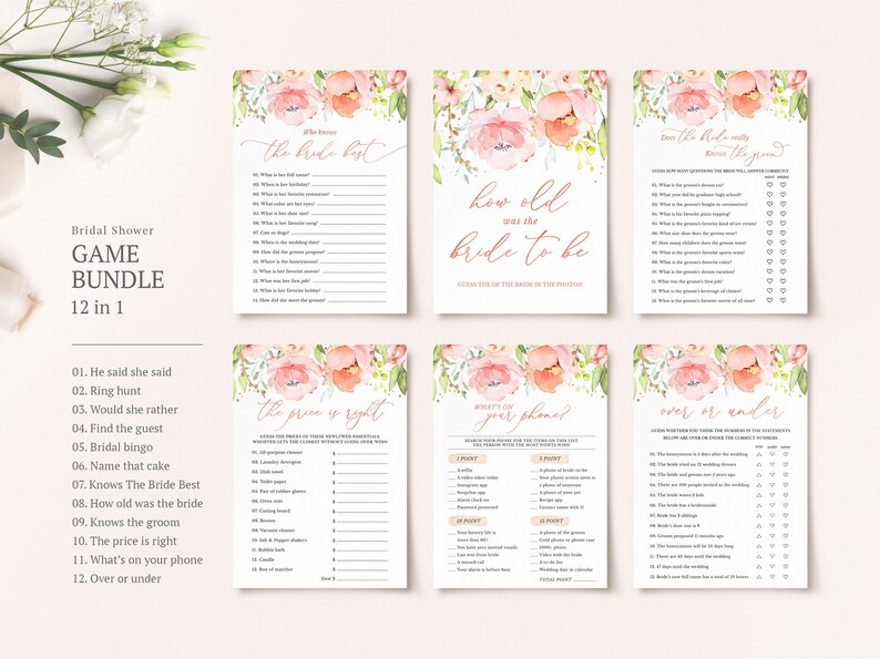 12 Editable Bridal Shower Games Bundle Wedding Shower Virtual Etsy