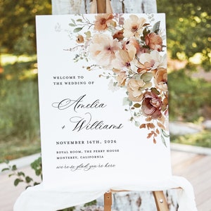 Boho Terracotta Wedding Welcome Sign Template, Floral Burnt Orange Reception Decor Sign, Printable Garden Elegant Large Signage, Download