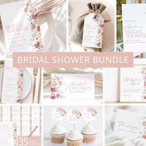 Boho Bridal Shower Invitation Bundle, Printable Floral Blush Pink Shower Invitation Games Bundle, Editable Template, Instant Download, Amy