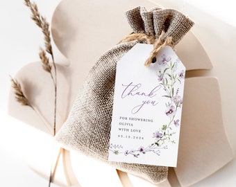 Thank You Favor Tag Template, Bridal Shower Lilac Lavender Editable Tag, Floral Shower Printable Favor Tags, Instant Download, Lana