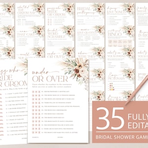 Boho Floral Bridal Shower Games Bundle Template, Printable Terracotta Sage Bridal Brunch Game Set, Pampas Games Package, Instant Download