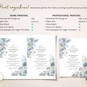 Dusty Blue Wedding Invitation Template, Boho Floral Wedding Invite Card, Printable Elegant Garden Light Steel Blue Invitations, Download image 7