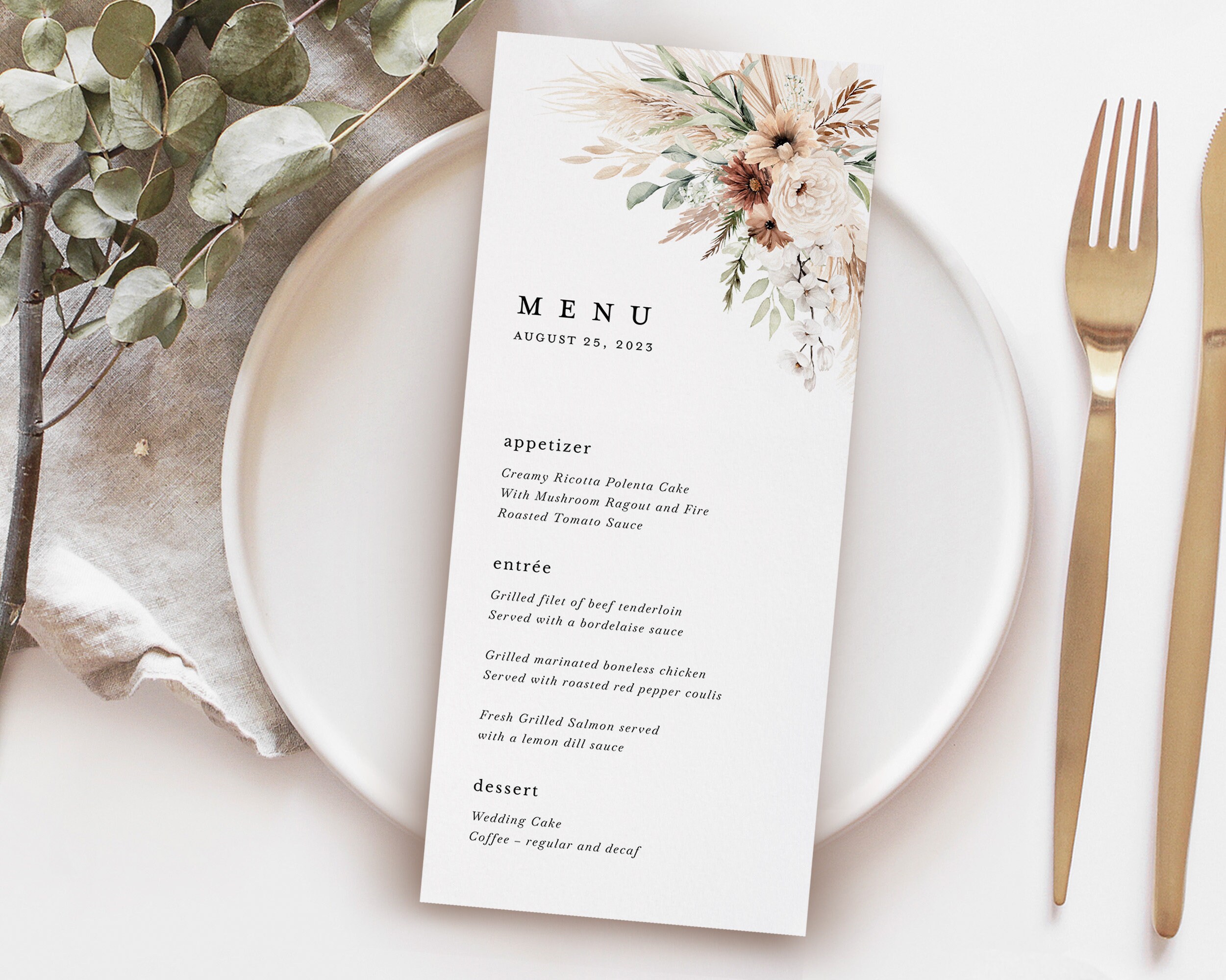 Boho Wedding Menu Template, Modern Terracotta Reception Menu Cards ...