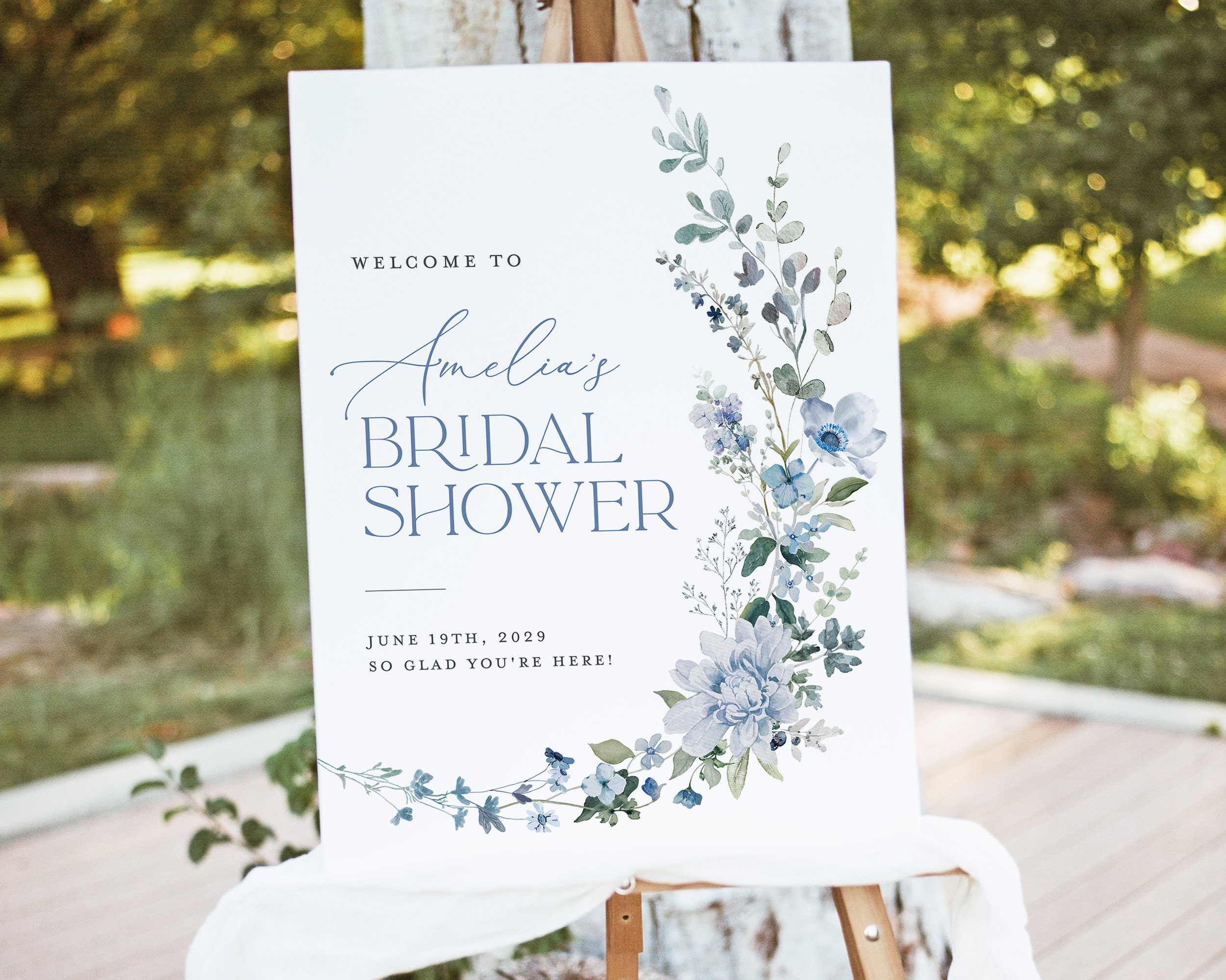 Dusty Blue Bridal Shower Welcome Sign Template, Wildflower Boho Bridal Brunch Sign, Printable Floral Light Steel Blue Welcome Sign, Download
