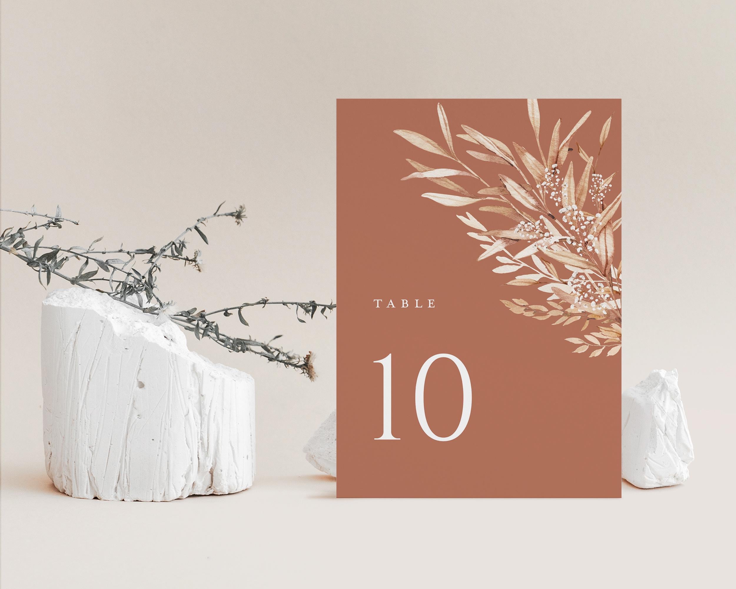 Fall Table Numbers Terracotta Wedding Table Numbers Card Template, Rustic Fall Table ...