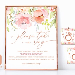 Blush Pink Bridal Shower Game Take a Ring Sign Printable The Ring Game Floral Rose Gold Decor Don&#39;t Say Bride Wedding Instant Download