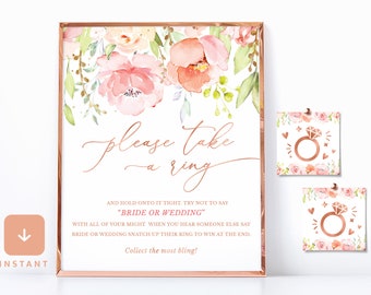 Blush Pink Bridal Shower Game Take a Ring Sign Printable The Ring Game Floral Rose Gold Decor Don't Say Bride Wedding Instant Download