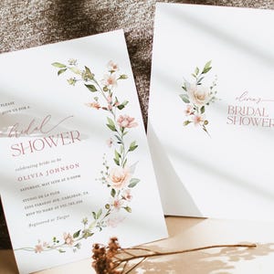 Boho Floral Bridal Shower Invitation Template, Blush Pink Minimalist Shower Invite, Printable Dusty Pale Rose Shower, Editable Invite, Leah image 14