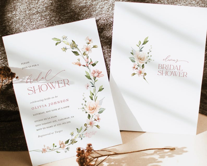 Boho Floral Bridal Shower Invitation Template, Blush Pink Minimalist Shower Invite, Printable Dusty Pale Rose Shower, Editable Invite, Leah image 14
