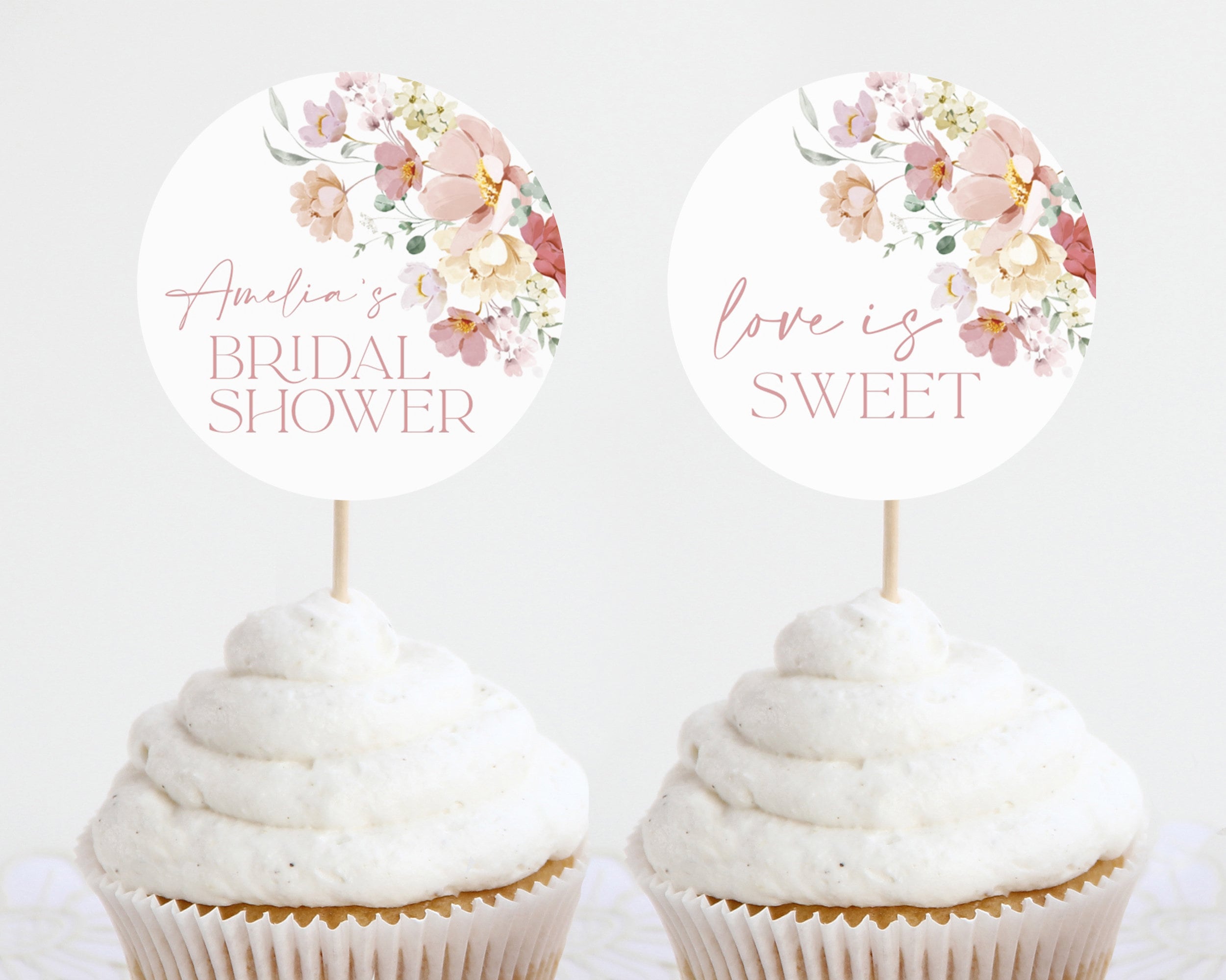 Editable Bridal Shower Cupcake Toppers Blush Floral Bridal Etsy