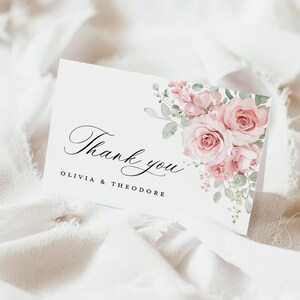 Blush rosa Hochzeit Danke-Karte Vorlage, Blumen Salbei Dankeschön Note, elegante Boho Greenery Rose Dank Tisch Platzkarte, Instant Download Bild 6