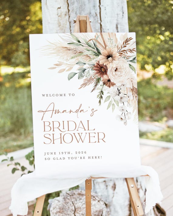 Boho Bridal Shower Welcome Sign Template, Terracotta Sage Floral Printable Bridal Brunch Sign, Editable Elegant Pampas Sign, Download