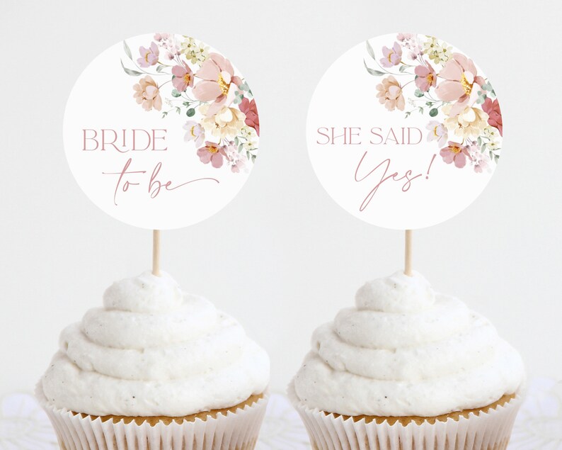 Editable Bridal Shower Cupcake Toppers Blush Floral Bridal Etsy