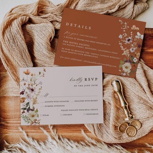 Terracotta Wedding Invitation Template Set, Boho Wildflower Wedding Invite Suite, Modern Elegant Floral Burnt Orange Details, RSVP, Download image 4